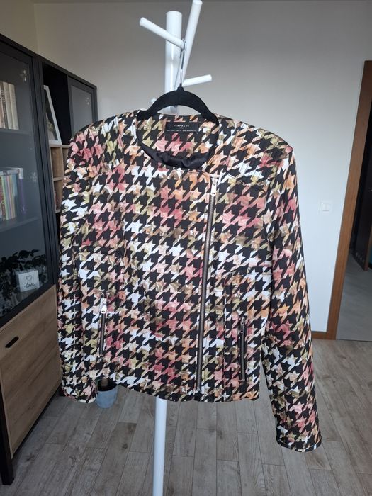 Zara Trafaluc ramoneska pepitka kolorowa L modna kurtka biker chick