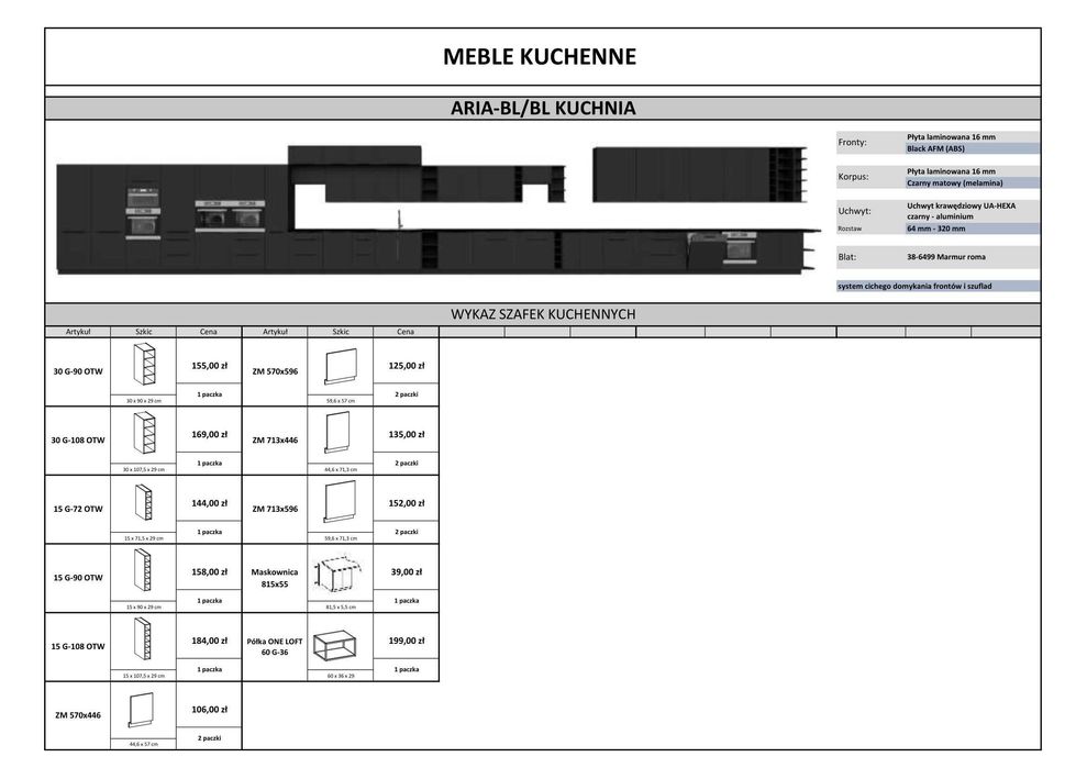 Meble kuchenne narożne 290 cm x230 cm 5 kolorów -kupno na szafki