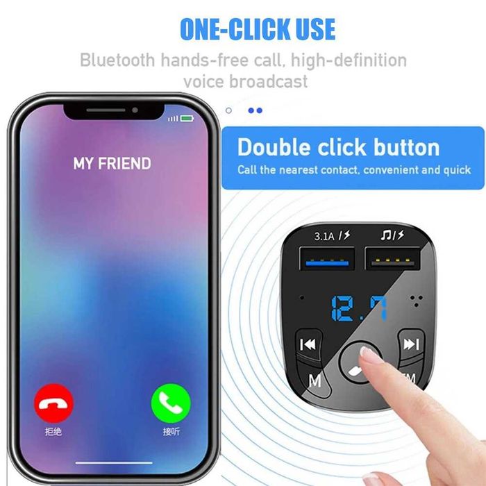 Nadajnik FM Samochodowy + Ładowarka 2w1 5v 3.1A + 1A BT 5.0