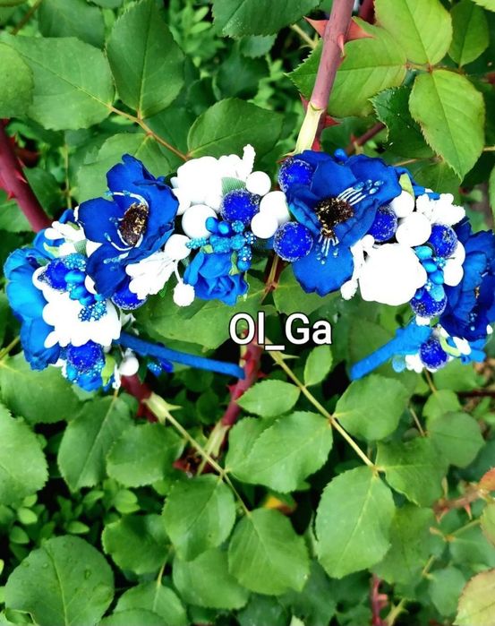 Обруч під вишиванку з маками єлектрик синьо - білий