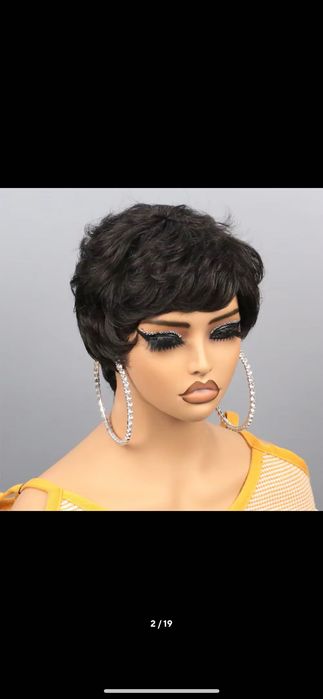 Nowa peruka damska krótka czarna bob z grzywką modna