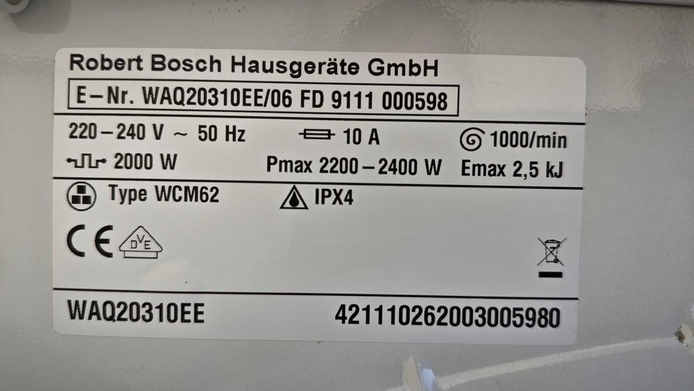 Máquina de Lavar Roupa BOSCH - Bitérmica - WAQ20310EE/06 - Peças de reposição