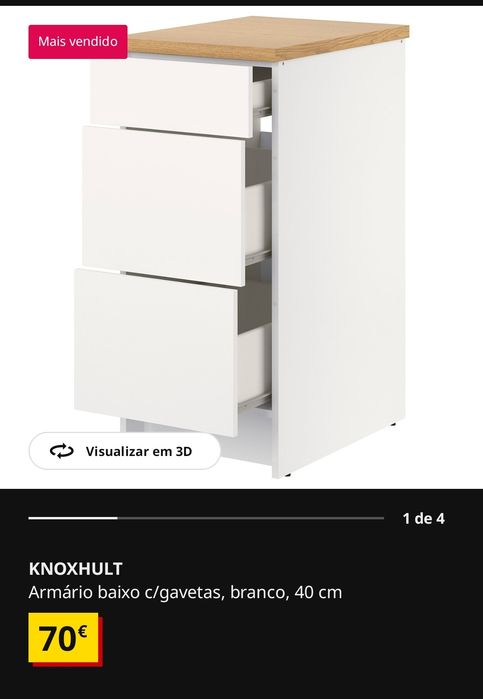 1x Knoxhult armário c/ gavetas branco 40cm