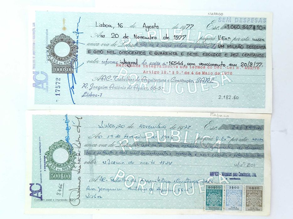 Cheques bancários da década de 1970, Portugal   Лот 128