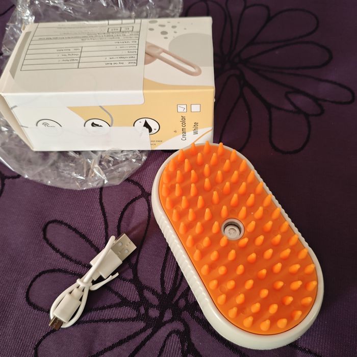 Щітка гребінець з парою для котів та собак 3в1 електрична від USB Беже