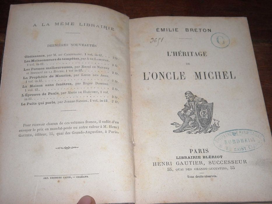 L'Heritage de L'Oncle Michel - Emilie Breton - muito antigo 1889/91