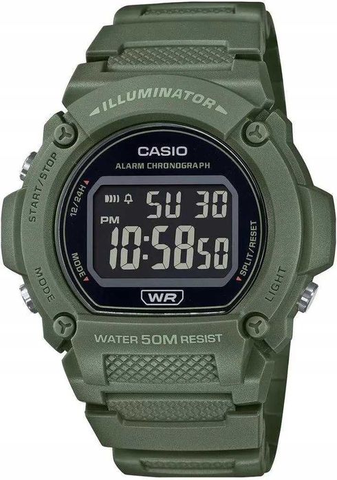 ZEGAREK MĘSKI CASIO ZIELONY Kalendarz Alarm Stoper Wodoszczelność: WR50 BOX sportowy wojskowy mocny zegarek dla faceta zielony kchaki MĘSKI prezent