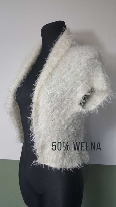 Made in Italy Włochaty Wełniany sweter Krótki Wełna 50% 34 36 XS