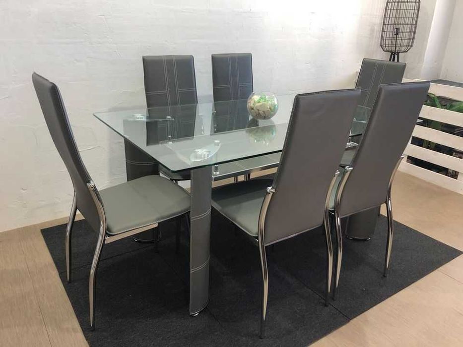 saldos mesa cristal e 6 cadeiras novas envio gratis