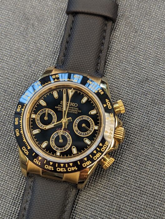 Seiko mod Daytona złoto szafir