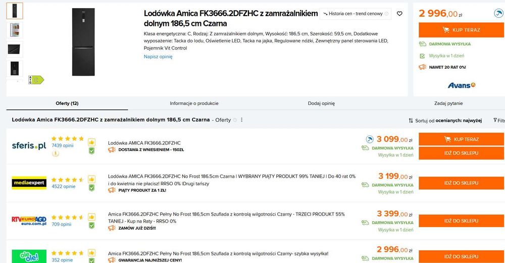 OUTLET Amica Lodówka FK3666.2DFZHC gwar 2 lata F3