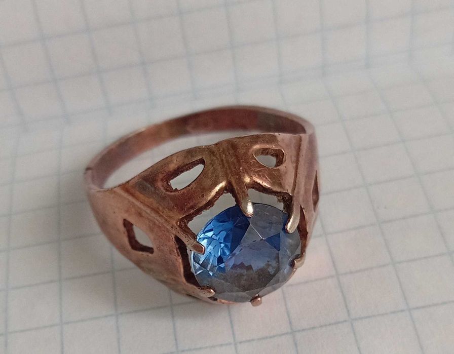 Кольцо синий камень серебро 875пр СССР