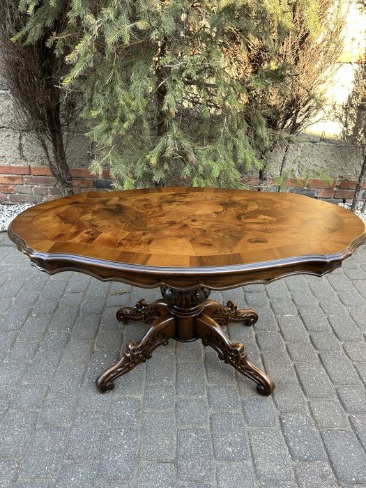 Stylowa Ława Stolik Kawowy, Intarsja Ludwik Neorenesans Unikat Po Renowacji