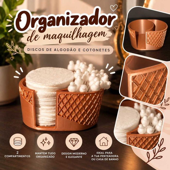 Organizador de Maquilhagem | Discos de Algodão e Cotonetes