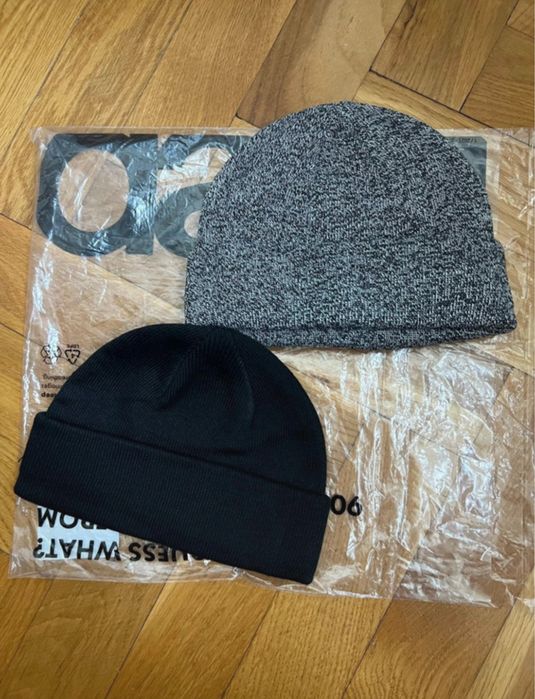 ASOS nowe 2 czapki mini fisherman beanie czarny szary melanż 2 set autumn winter jesień zima