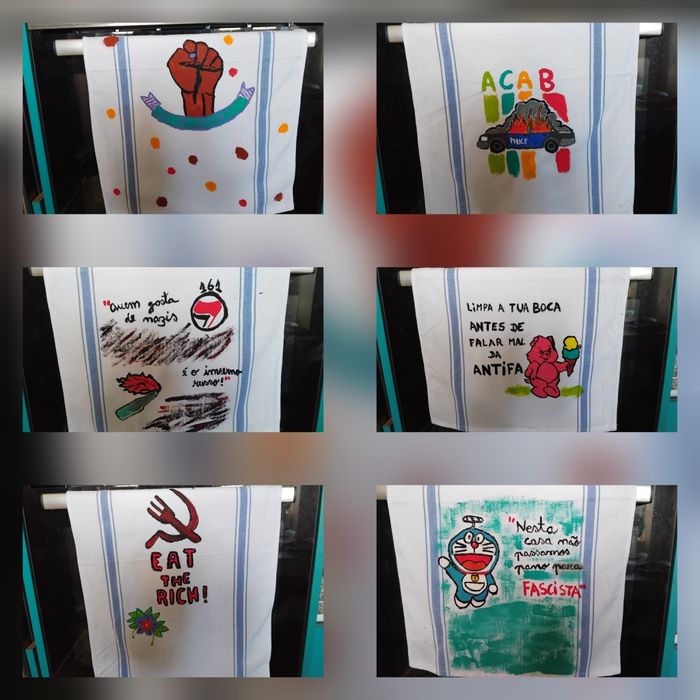 Panos de pratos em algodão pintados à mão