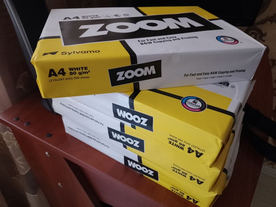 Офисная бумага ZOOM 500листов ,от 5 пачек, цена 110 гривен.