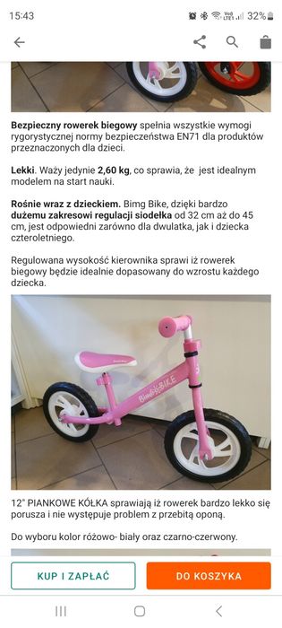 Rowerek biegowy dla dziewczynki
