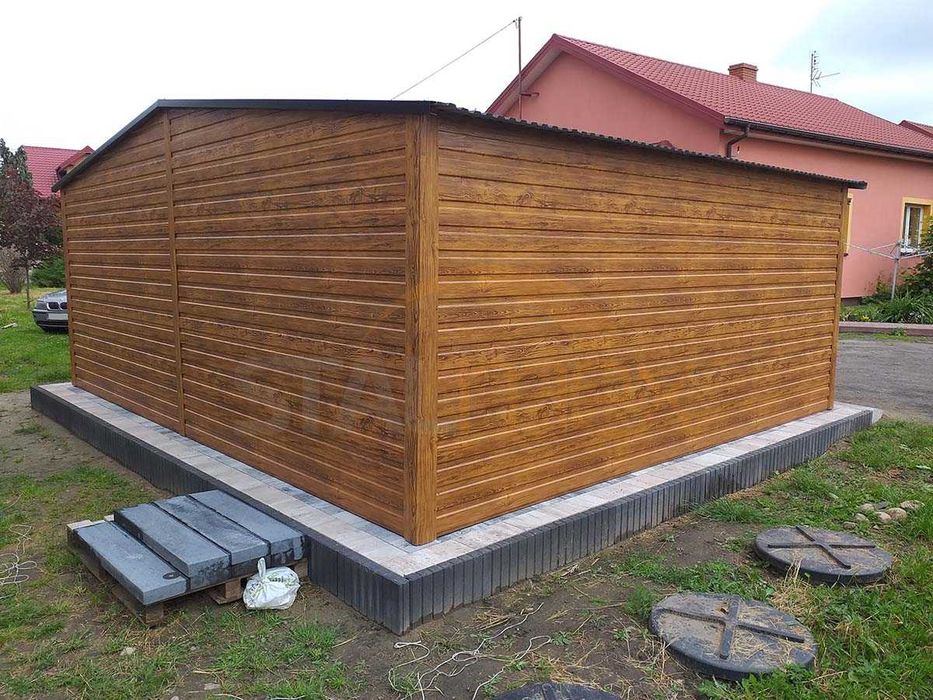 Garaż blaszany dwuspadowy / garaż 6x5 / drewnopodobny złoty dąb