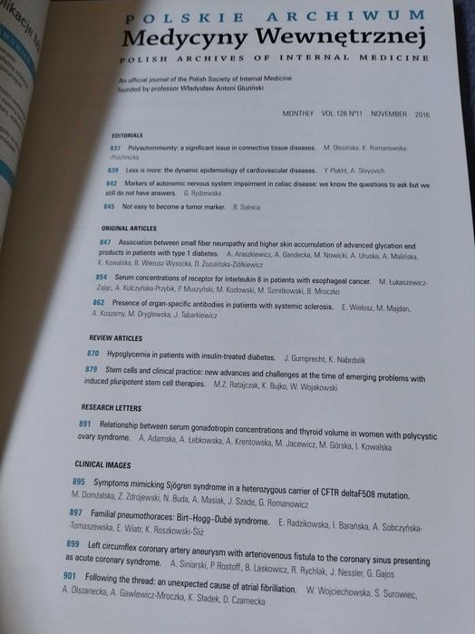 Polskie Archiwum Medycyny Wewnętrznej nr 11/2016 medycyna praktyczna