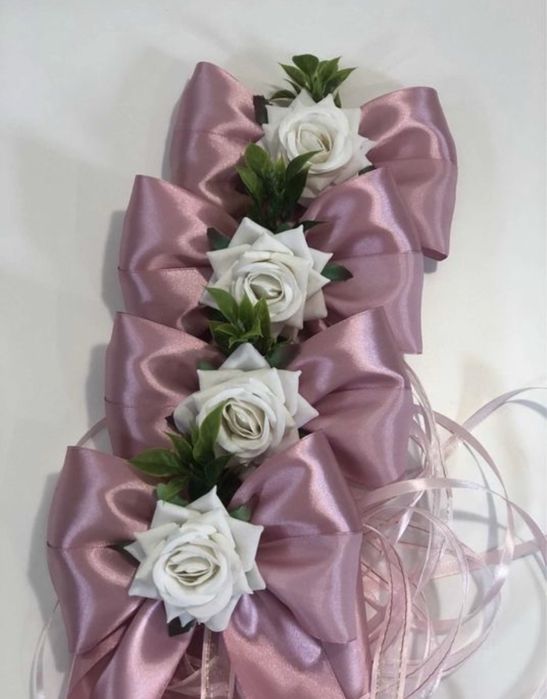 Kokardy ślubne na klamki samochodu Na auto Brudny róż