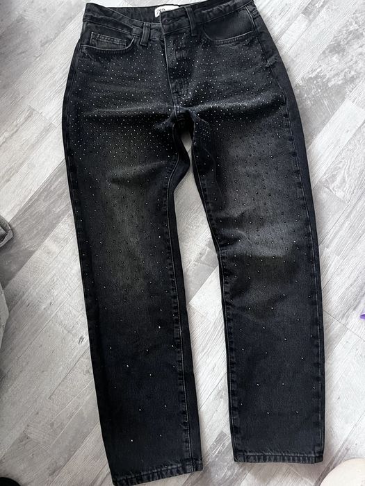Zara dzinsy jeansy spodnie cyrkonie dzety blyszczace 36 nowe