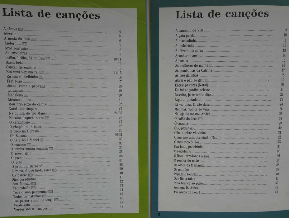 O Meu Livro de Canções 1º Volume e 2º Volume - 1ª Edição 1991