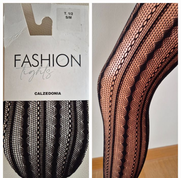 Rajstopy Calzedonia s/m czarne rete kabaretki w pionowe wzorki