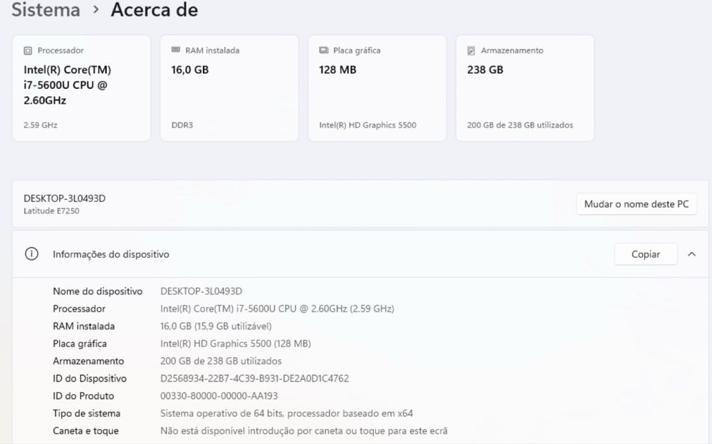 Dell Latitude E7250 i7 | 16GB RAM | SSD 256GB | 12,5”