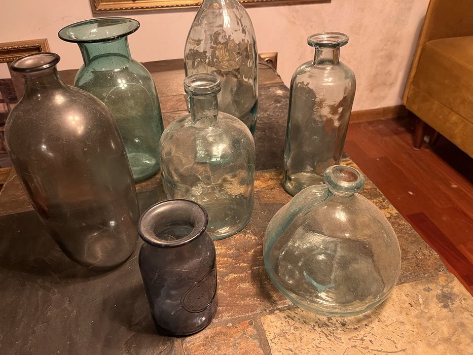 Butelki ozdobne wazony szklane vintage loft bauhaus okazja