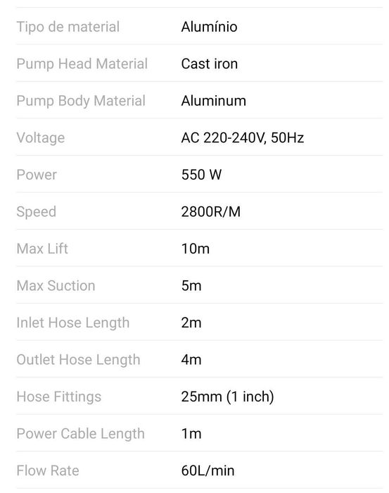 Bomba abastecimento combustível 12V   capacidade até 60L/min