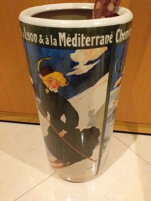Bengaleiro 46cm,suporte guarda chuva cerâmica GATO PRETO,Sports d hiver Chamonix Mont Blanc,peça original pesada,veja zonas