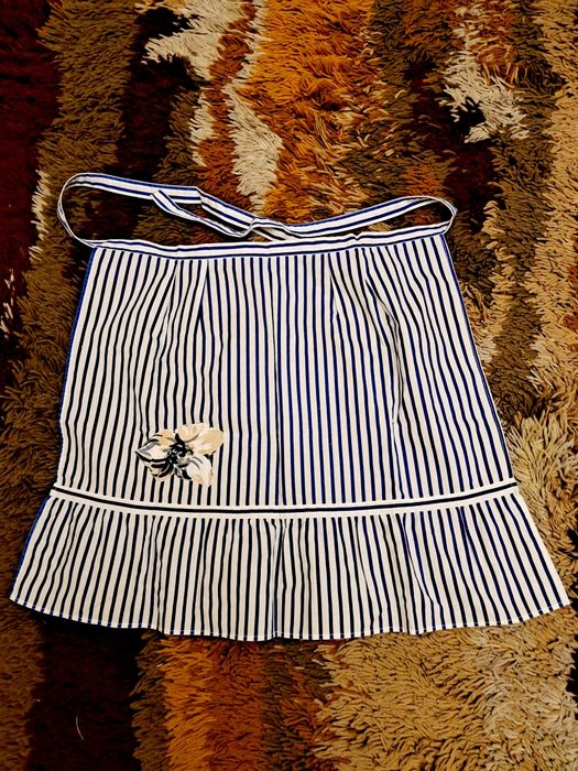 Vintage fartuszek kuchenny  PRL ręcznie robiony etamina bawełn paski