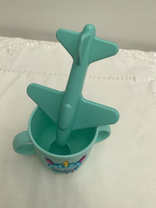 Conjunto copo de silicone com duas pegas colher avião
