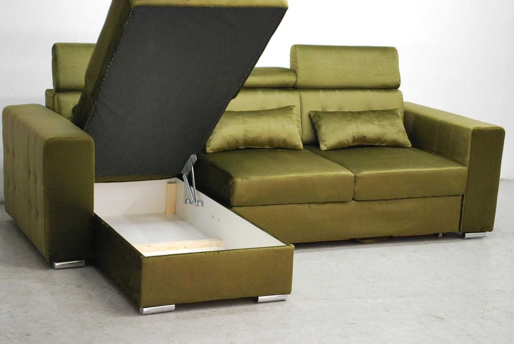 SDJ NOWOCZESNY NAROŻNIK spanie + pojemnik M38 , kanapa zielony welur