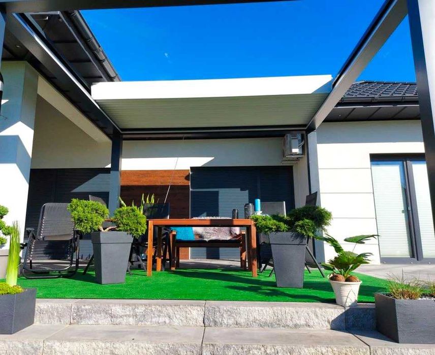 Pergola ogrodowa tarasowa. Sterowanie radiowe, automatyka pogodowa