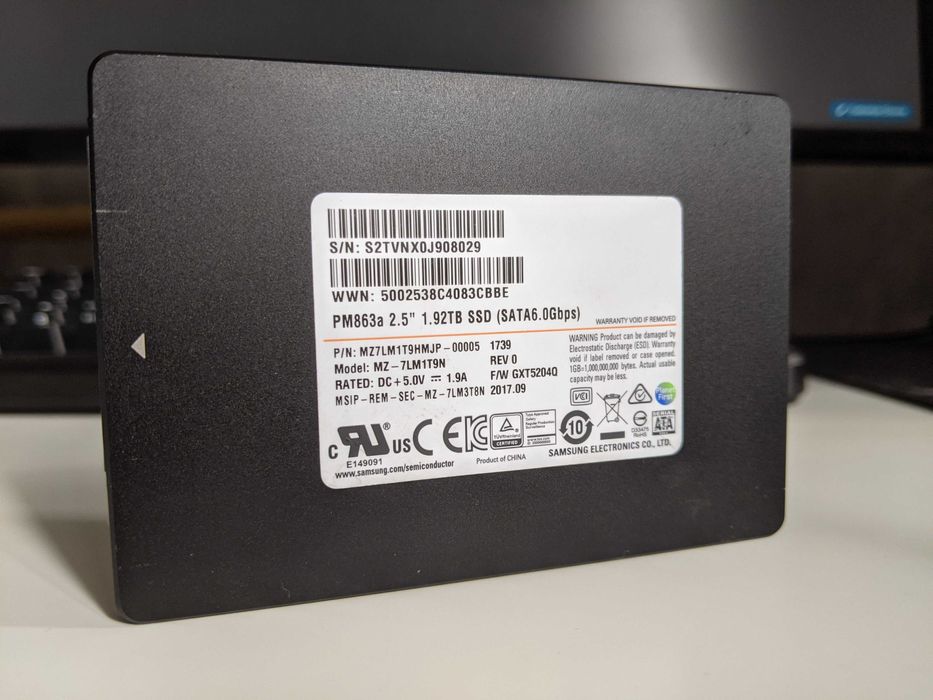 2TB 2.5 SATA III Samsung SSD PM863a (як 860 Pro) • Стан 93% • Якісний і надійний SSD на 1.92TB • SMART на фото