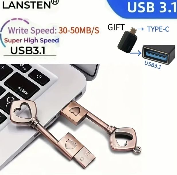 Флеш накопичувач 32gb у формі ключа із сердцем. Топ для подарунку.