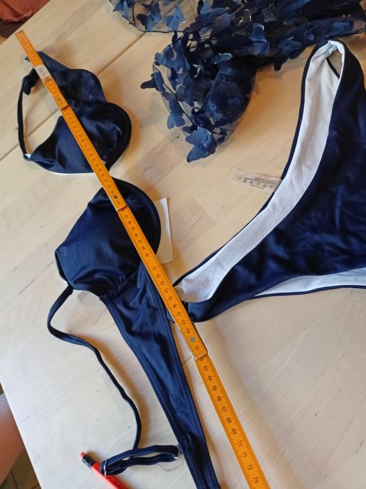 Granatowy kostium strój kąpielowy dwuczęściowy spódnica pareo 40 L