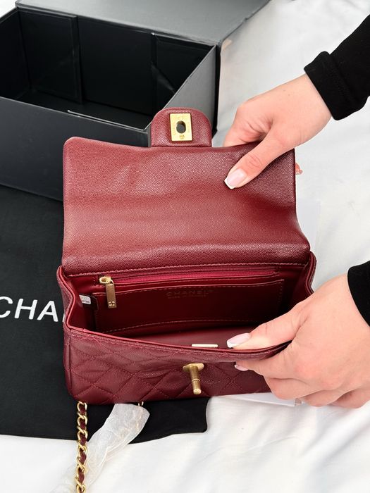 Сумка Chanel Classic Flap Top Handle Caviar бордова, рожева