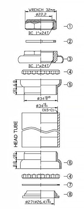 Ster NECO redukcyjny 1 1/8" -1" gwint czarny stal