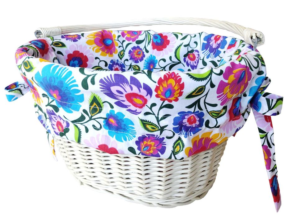 Kosz wiklinowy bielony na kierownicę z uchwytem + wkład Jackmar