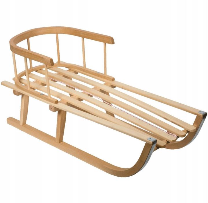 Drewniane sanki bukowe z oparcie i sznurkiem solidne sanki dla dziecka