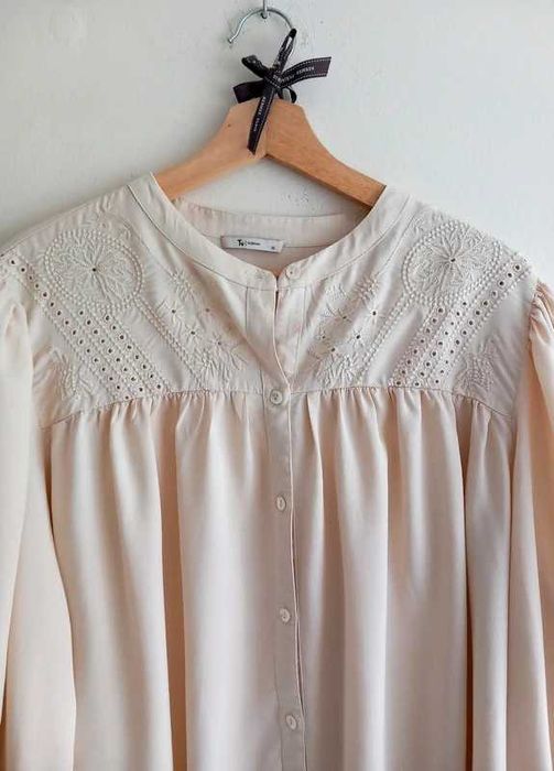 TU elegancka beżowa bluzka koszula na guziczki boho hafty 4XL