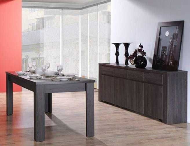 Zestaw mebli komoda+stół+witryna (dąb grafit) Nowe