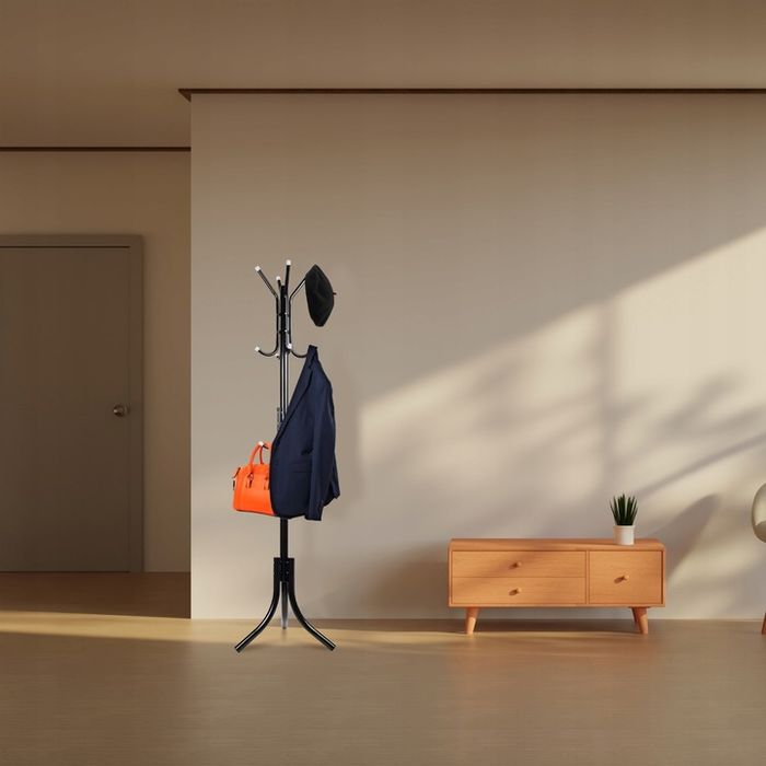 Wieszak Podłogowy Stojący Stojak Loft Na Ubrania Kurtki Poziomy Czarny