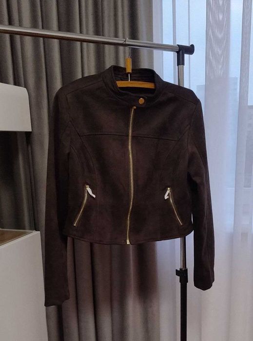 Женская темно-коричневая  замшевая  куртка  жакет блейзер Mohito