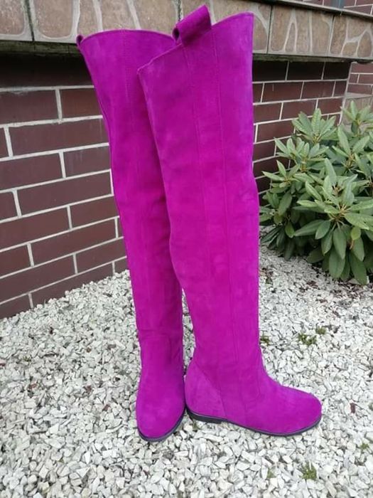 Kozaki muszkieterki wysokie damskie skóra