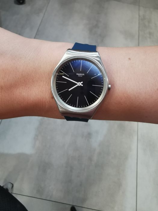 Zegarek swatch skin irony super stan srebrny granatowy