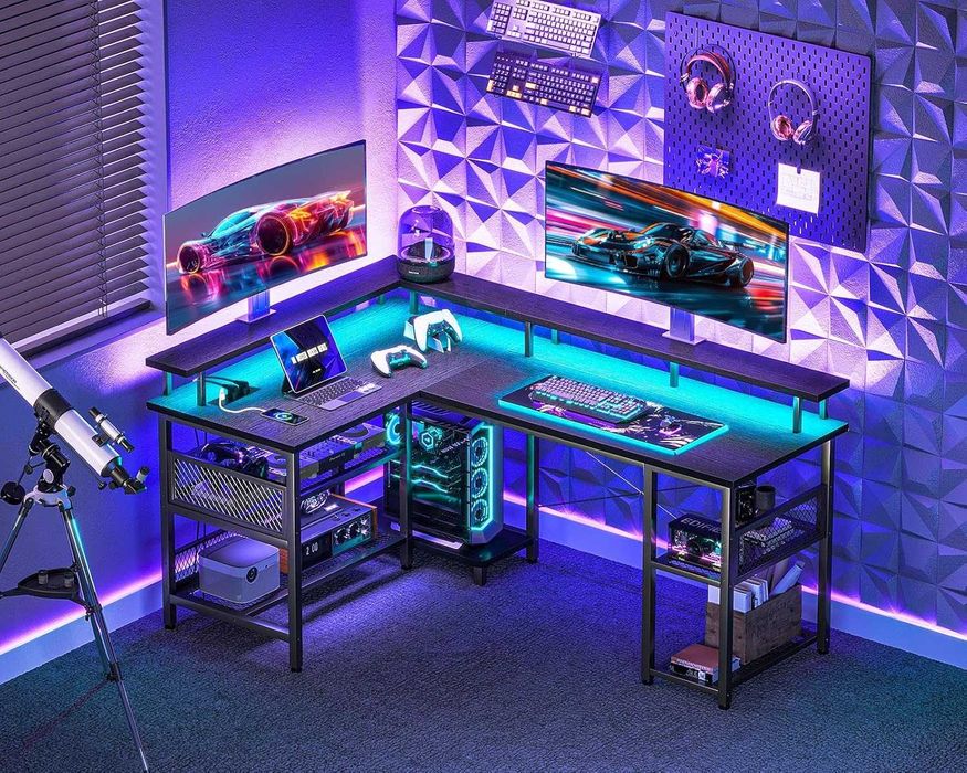 Mesa de gaming de canto [2 tamanhos] USB, tomadas e armazenamento NOVO